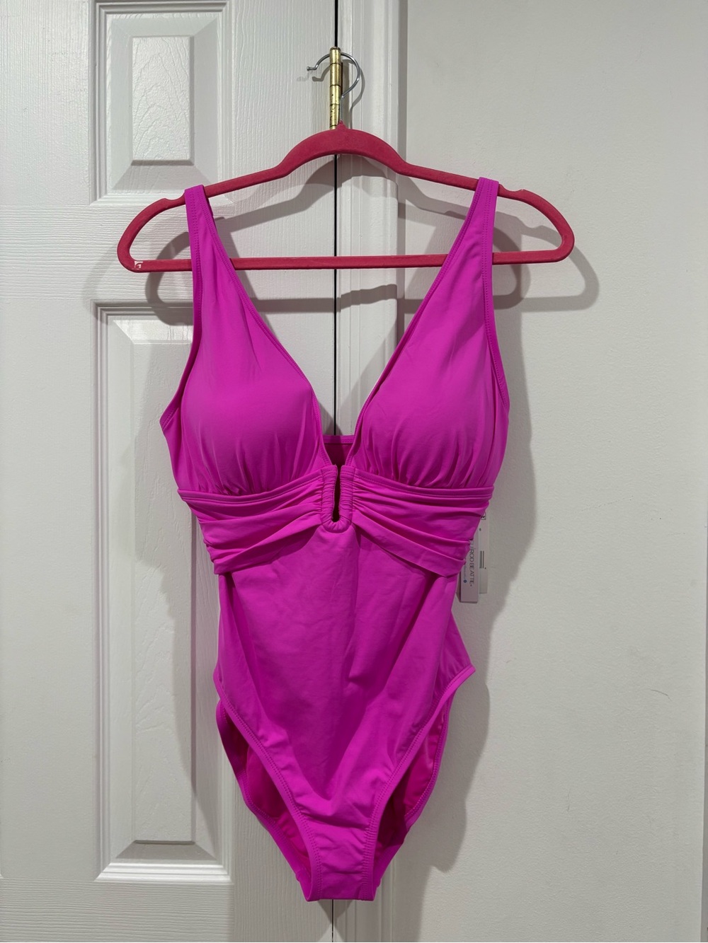 NWT Bleu By Rod Beattie Plunging Pink One Piece Swimsuit Dahlia Swim Size 10 $98 - Picture 3 of 12